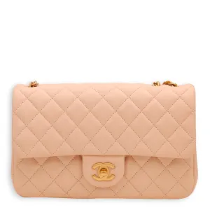 Camellia Crush Rectangle Flap Pink Shoulder Bag in Lambskin, Gold hardware