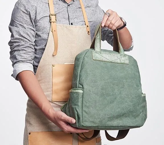 Canvas Green Mens Cool Backpack Canvas Travel Bag Canvas Handbag for Men