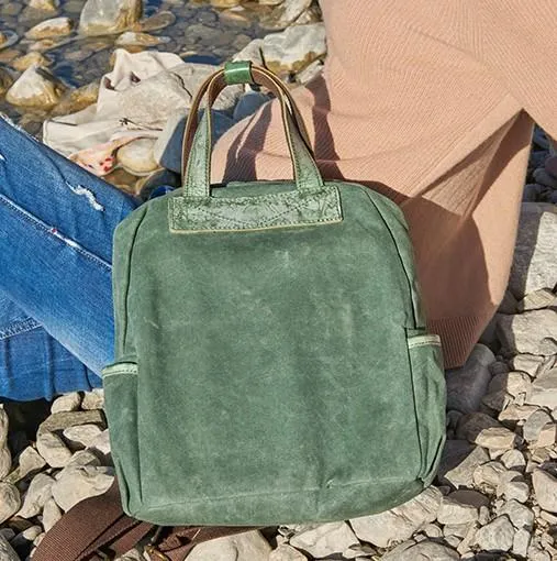 Canvas Green Mens Cool Backpack Canvas Travel Bag Canvas Handbag for Men