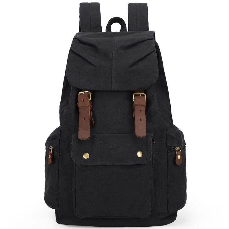 Canvas Leather Women Mens 14" Khaki Travel Backpack Green Computer Bag College Backpack for Men