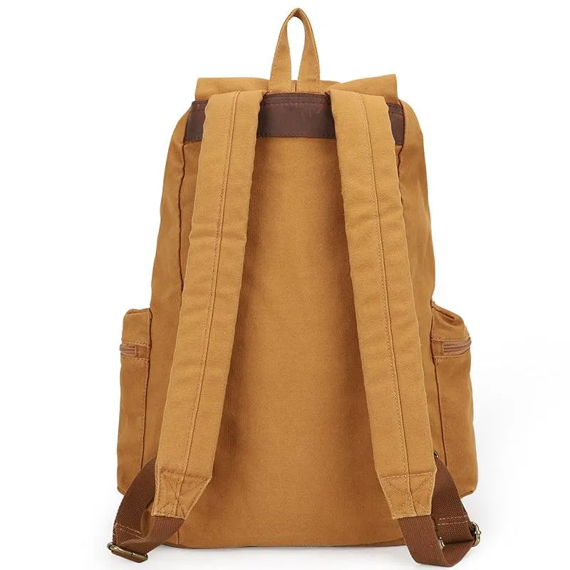 Canvas Leather Women Mens 14" Khaki Travel Backpack Green Computer Bag College Backpack for Men