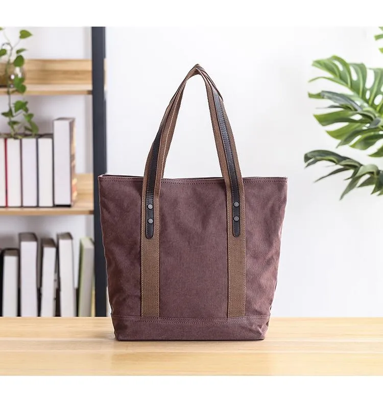 Casual Canvas Mens Womens Large 14‘’ Khaki Handbag Tote Bag Brown Shoulder Bag Tote Purse For Men