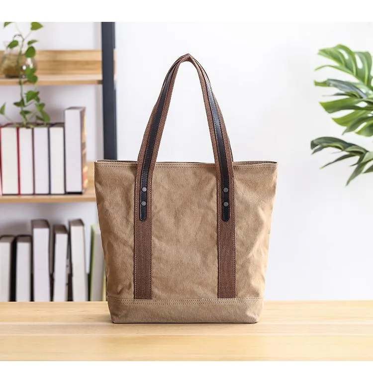 Casual Canvas Mens Womens Large 14‘’ Khaki Handbag Tote Bag Brown Shoulder Bag Tote Purse For Men