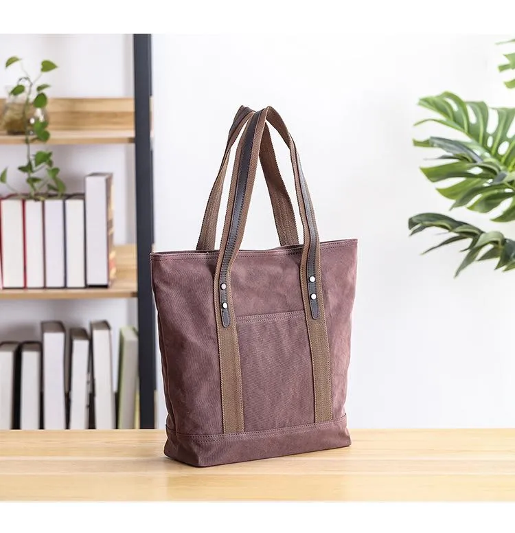 Casual Canvas Mens Womens Large 14‘’ Khaki Handbag Tote Bag Brown Shoulder Bag Tote Purse For Men