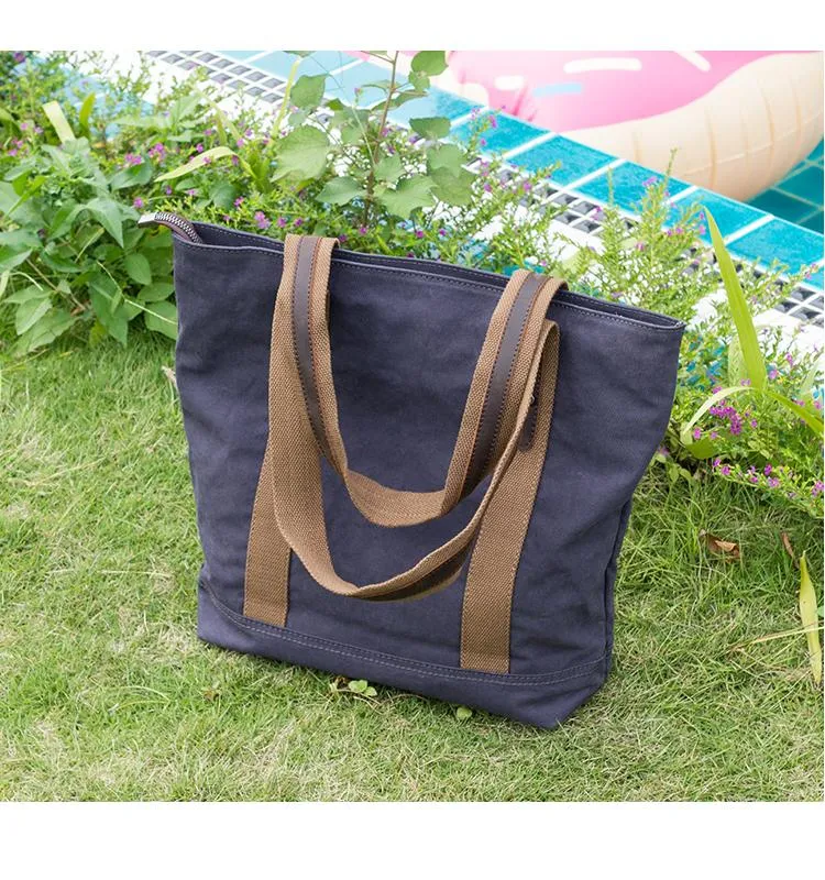 Casual Canvas Mens Womens Large 14‘’ Khaki Handbag Tote Bag Brown Shoulder Bag Tote Purse For Men