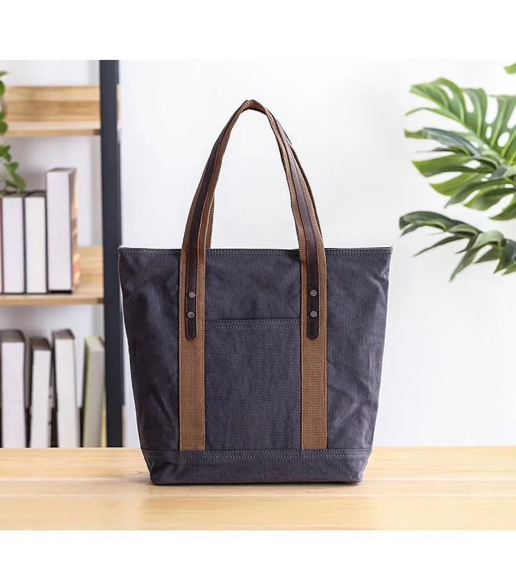 Casual Canvas Mens Womens Large 14‘’ Khaki Handbag Tote Bag Brown Shoulder Bag Tote Purse For Men