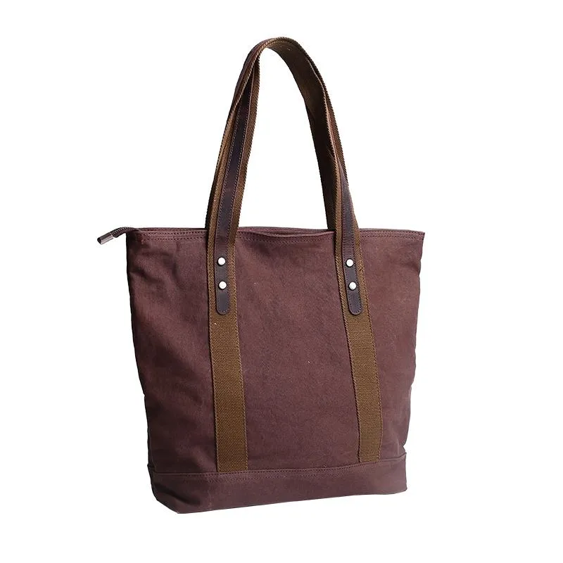 Casual Canvas Mens Womens Large 14‘’ Khaki Handbag Tote Bag Brown Shoulder Bag Tote Purse For Men