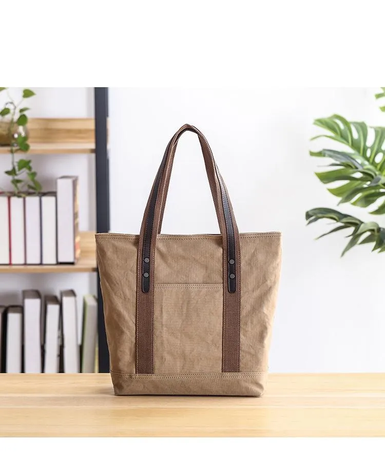 Casual Canvas Mens Womens Large 14‘’ Khaki Handbag Tote Bag Brown Shoulder Bag Tote Purse For Men