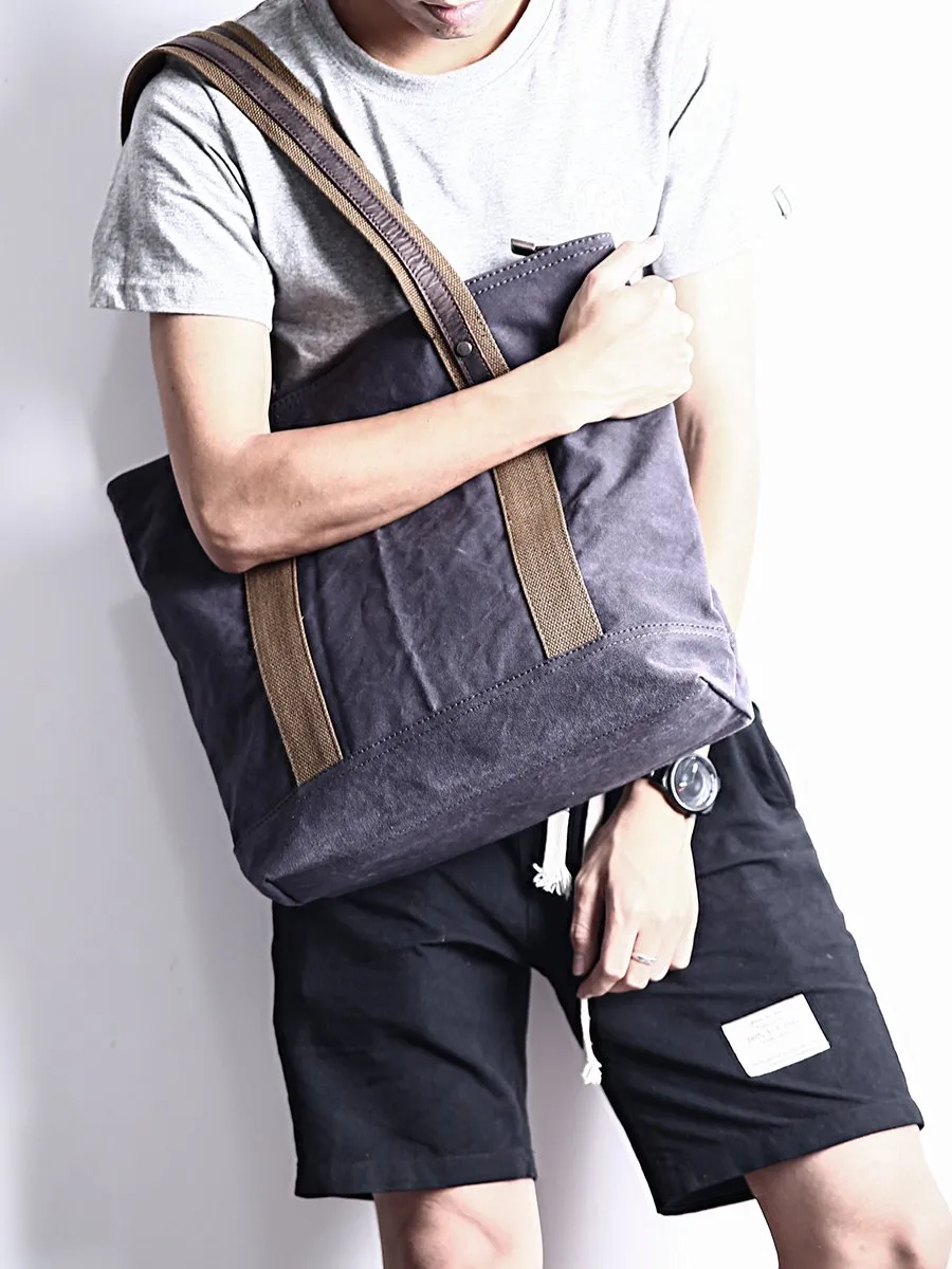 Casual Canvas Mens Womens Large 14‘’ Khaki Handbag Tote Bag Brown Shoulder Bag Tote Purse For Men