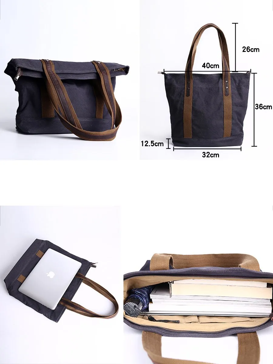 Casual Canvas Mens Womens Large 14‘’ Khaki Handbag Tote Bag Brown Shoulder Bag Tote Purse For Men