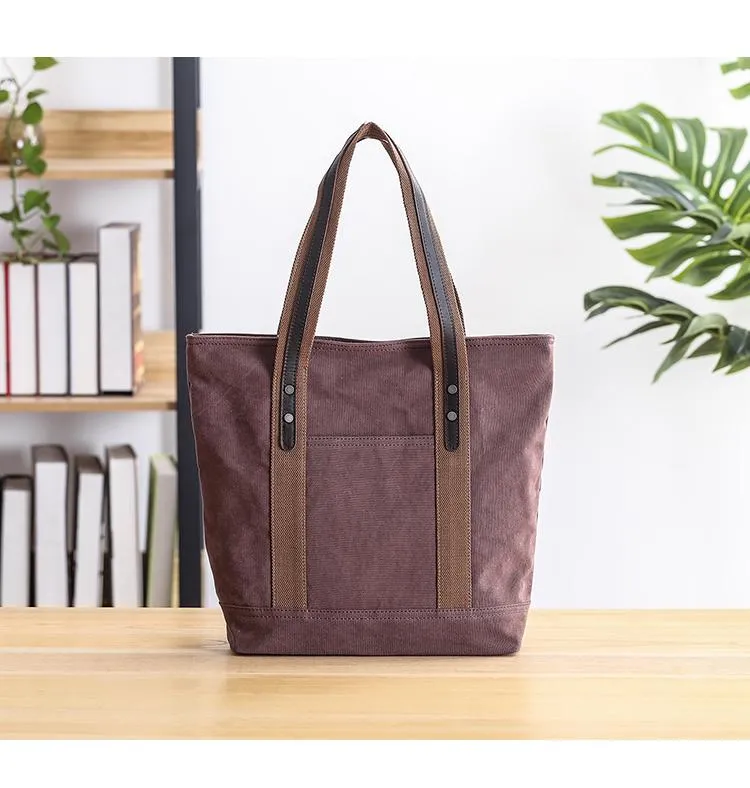 Casual Canvas Mens Womens Large 14‘’ Khaki Handbag Tote Bag Brown Shoulder Bag Tote Purse For Men