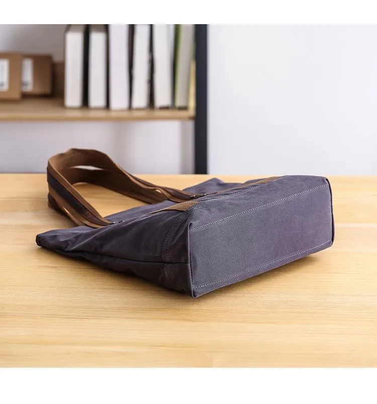 Casual Canvas Mens Womens Large 14‘’ Khaki Handbag Tote Bag Brown Shoulder Bag Tote Purse For Men