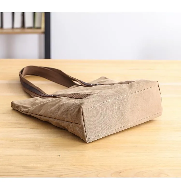 Casual Canvas Mens Womens Large 14‘’ Khaki Handbag Tote Bag Brown Shoulder Bag Tote Purse For Men
