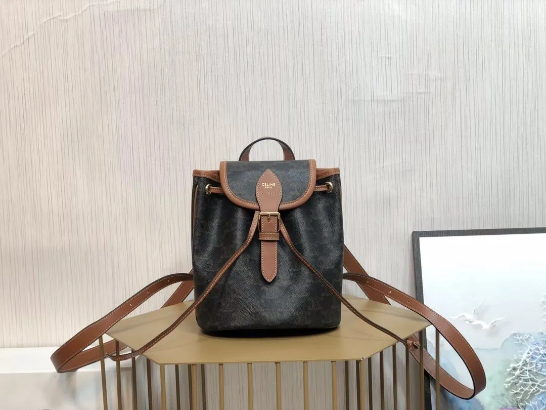 CE Mini Backpack Folco In Triomphe Canvas Tan For Women 7in/20cm 197662CAS.04LU