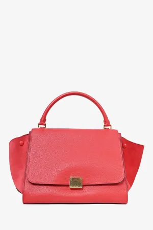 Celine 2013 Red Grained Leather/Suede Trapeze Top Handle with Strap