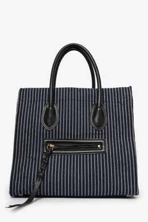 Celine 2015 Navy Blue Striped Canvas Phantom Cabas Tote
