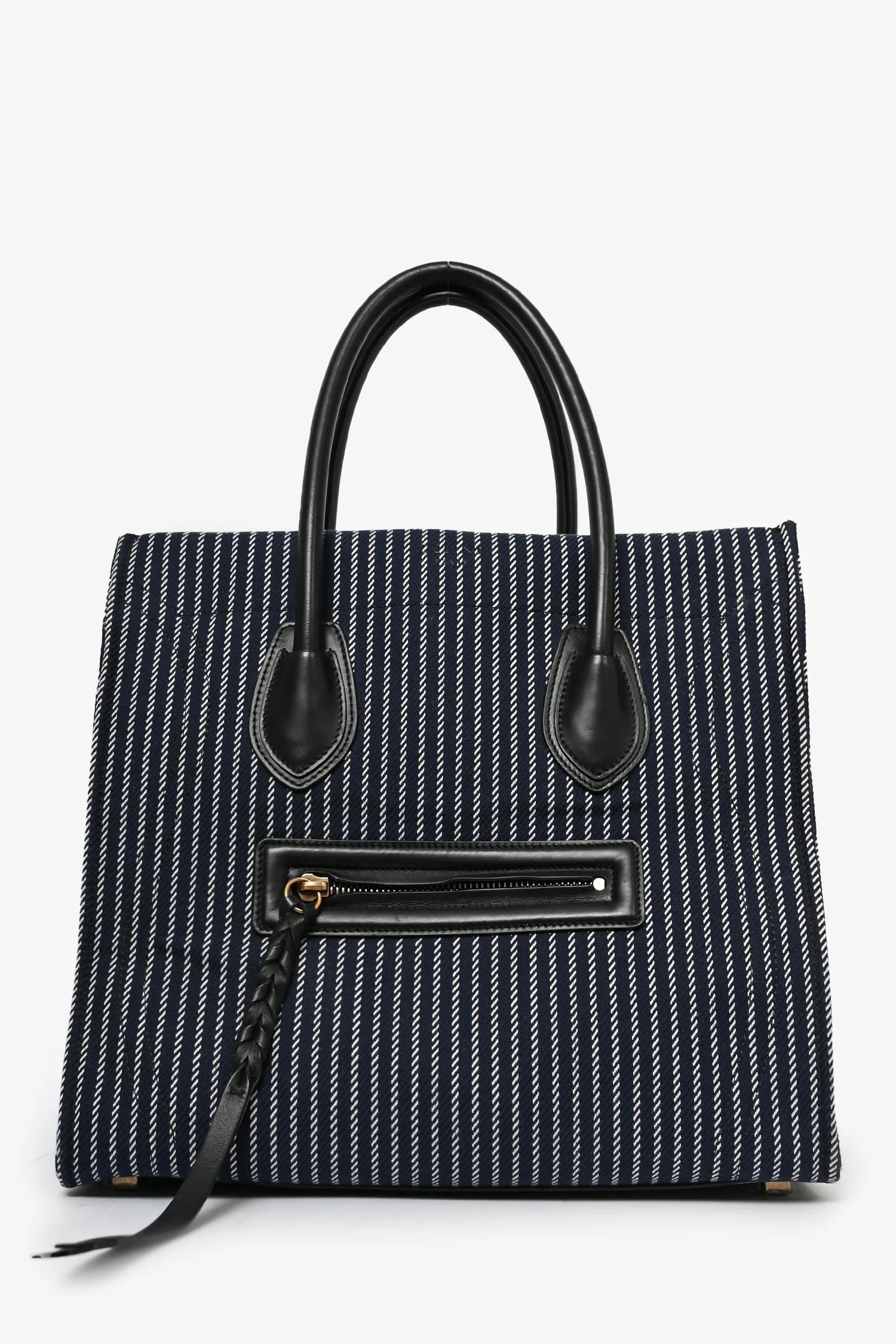 Celine 2015 Navy Blue Striped Canvas Phantom Cabas Tote
