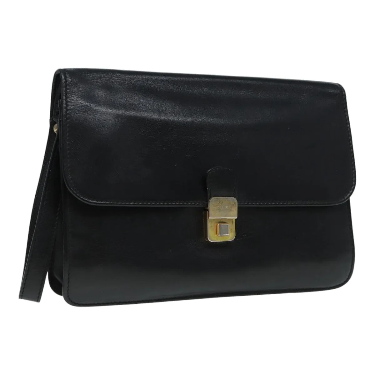 CELINE Clutch Bag Leather Black Gold Auth bs17759