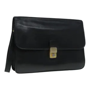 CELINE Clutch Bag Leather Black Gold Auth bs17759