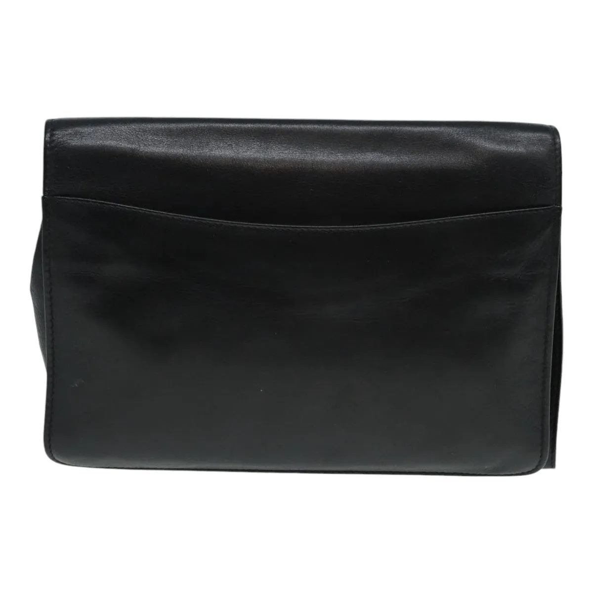 CELINE Clutch Bag Leather Black Gold Auth bs17759