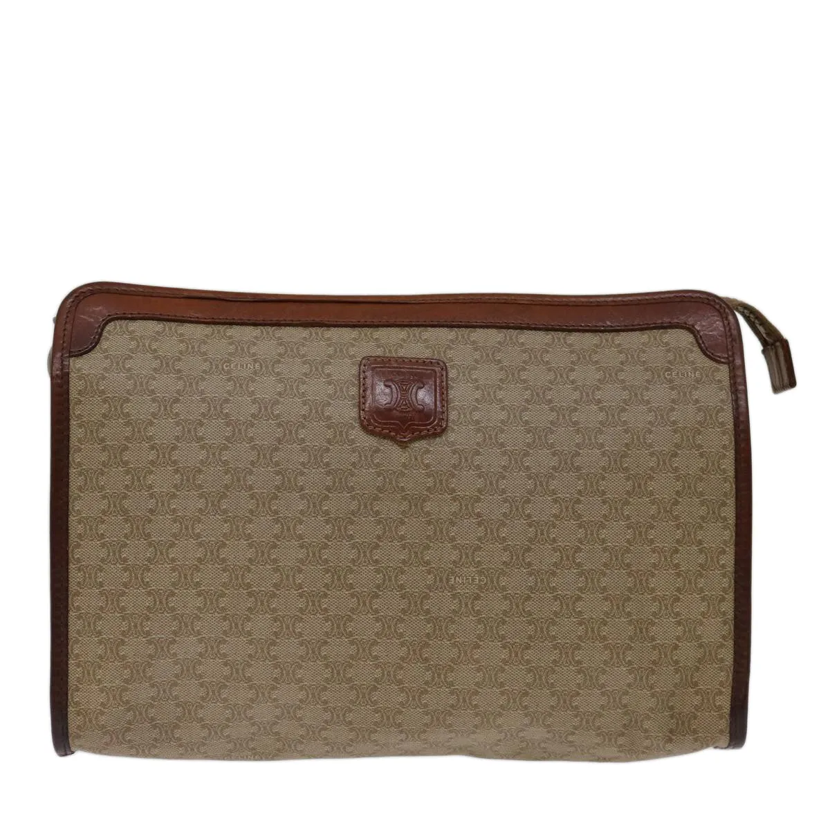 CELINE Macadam Canvas Clutch Bag Beige Auth 69684
