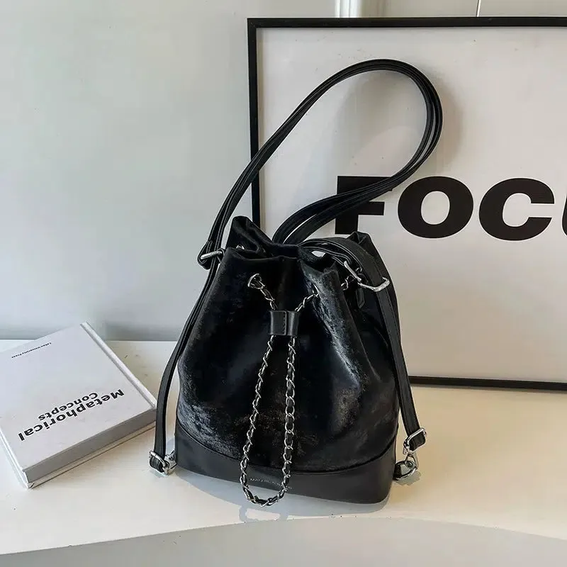 Chain Drawstring  Bucket Bag