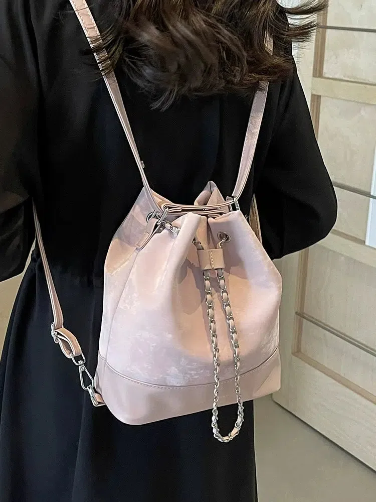 Chain Drawstring  Bucket Bag