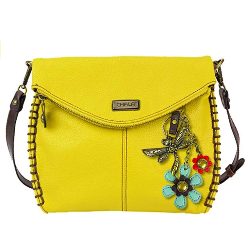 Chala Charming Crossbody Bag With Flap Top | Flap and Zipper Mustard Cross-Body Purse or Shoulder Handbag with Metal Chain