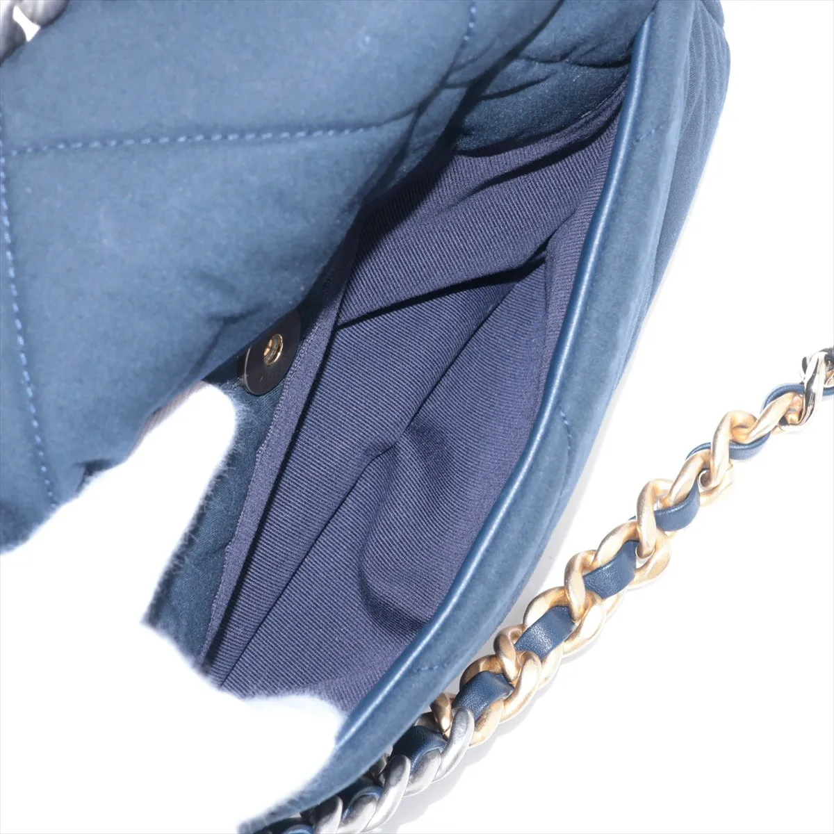 Chanel 19 Cotton 2WAY Shoulder Bag Navy G x Silver Gold AS1160 Navy