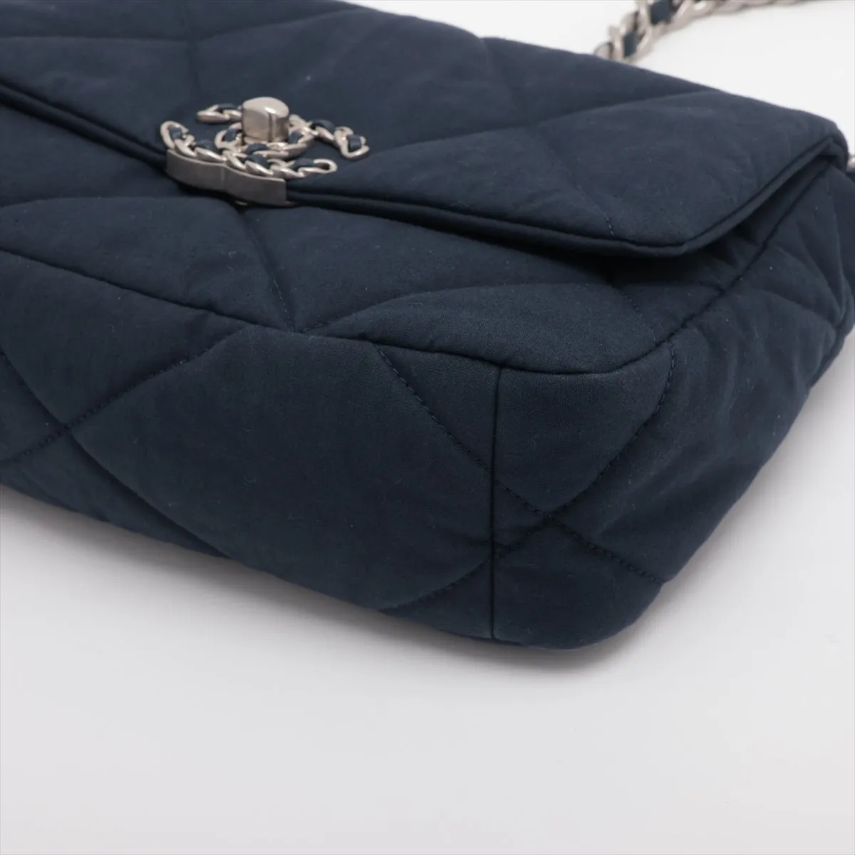 Chanel 19 Cotton 2WAY Shoulder Bag Navy G x Silver Gold AS1160 Navy