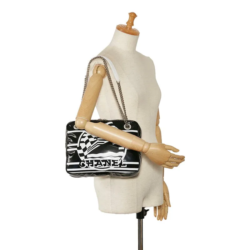Chanel 19 Cruise Collection LA PAUA Cocomark Chain Shoulder Bag Black White PVC Leather  CHANEL