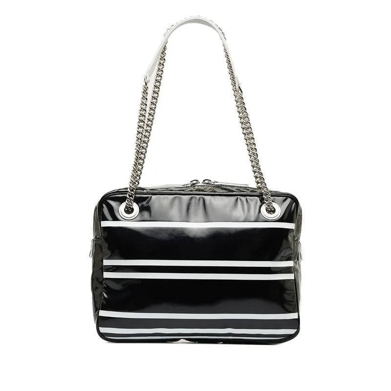 Chanel 19 Cruise Collection LA PAUA Cocomark Chain Shoulder Bag Black White PVC Leather  CHANEL
