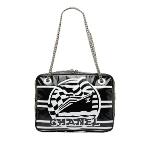 Chanel 19 Cruise Collection LA PAUA Cocomark Chain Shoulder Bag Black White PVC Leather  CHANEL