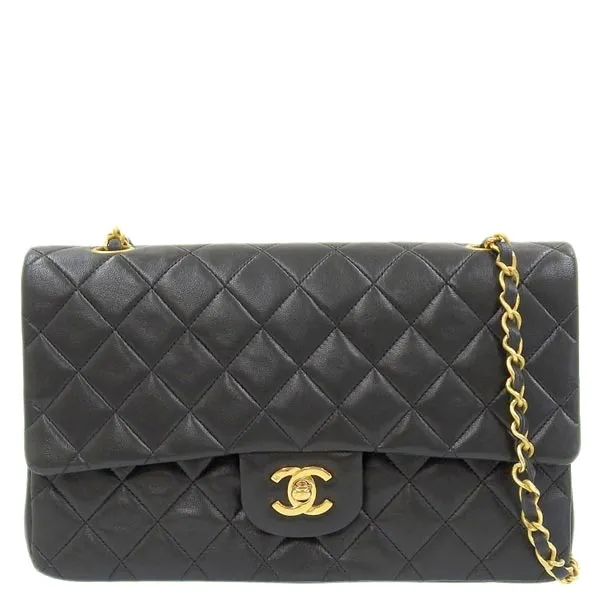 CHANEL Around 1990 Made Classic Flap Chain Bag 25Cm Black