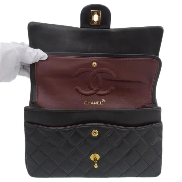 CHANEL Around 1990 Made Classic Flap Chain Bag 25Cm Black