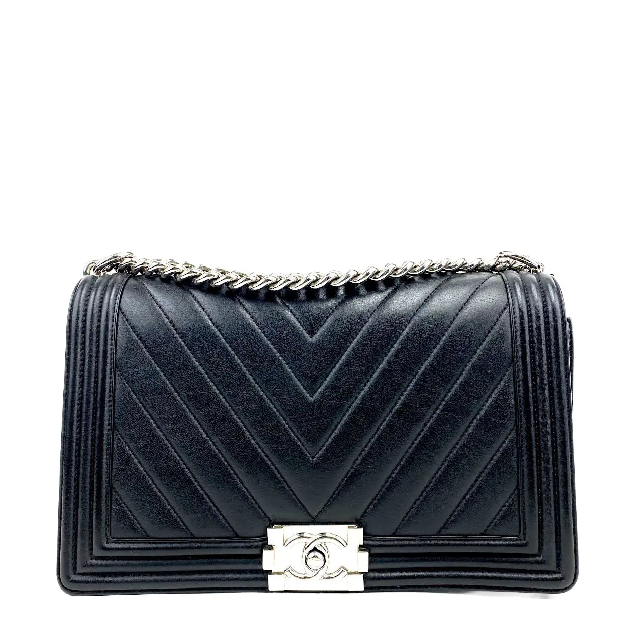 CHANEL Chevron Boy Bag Medium Black