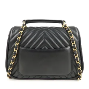 CHANEL Chevron Lamb Skin 2WAY Chain Shoulder Bag Black A98792