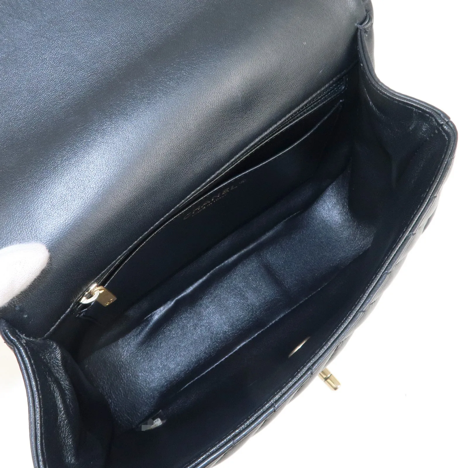 CHANEL Chevron Lamb Skin 2WAY Chain Shoulder Bag Black A98792