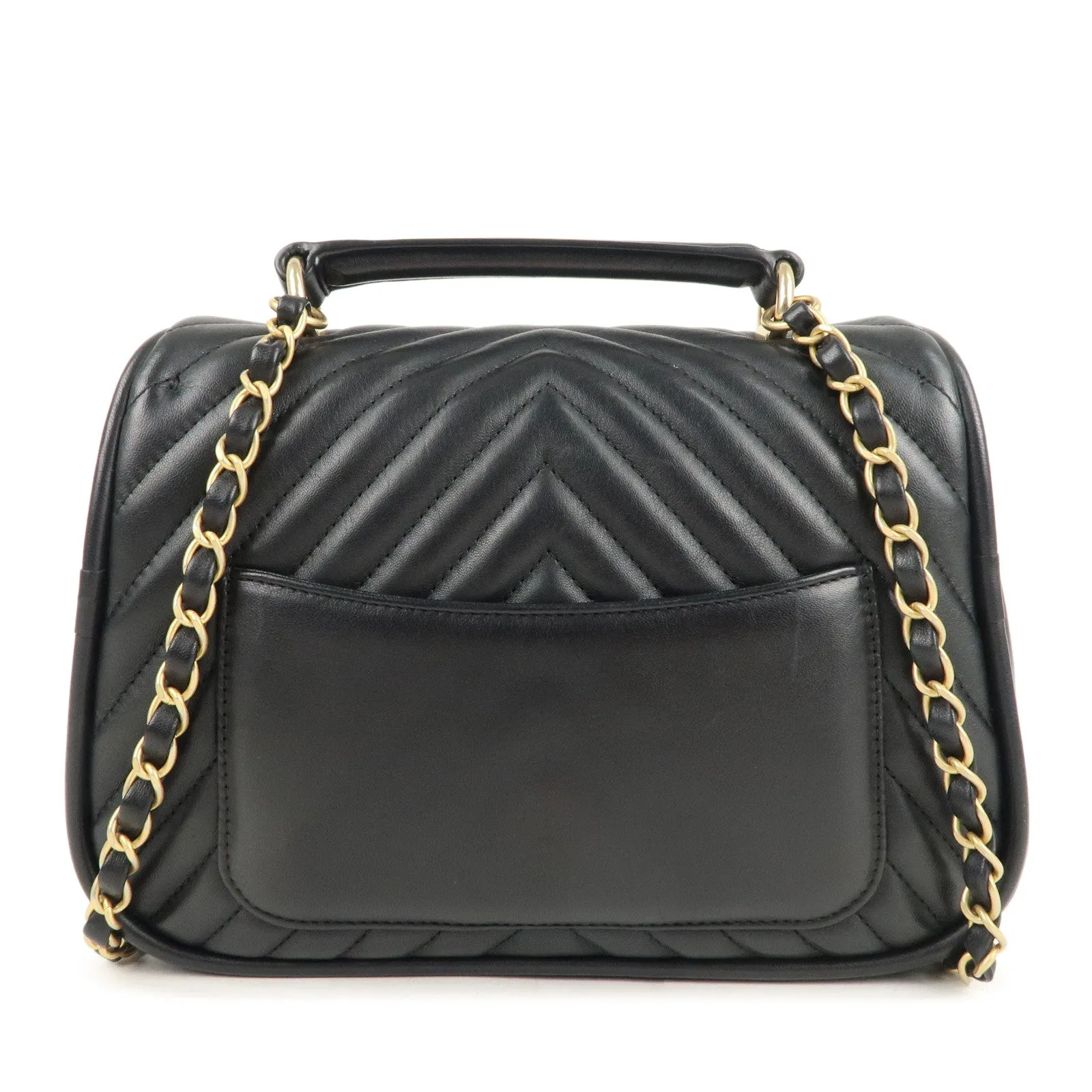CHANEL Chevron Lamb Skin 2WAY Chain Shoulder Bag Black A98792