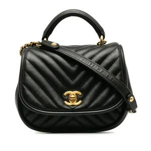 Chanel Coco V Stitch Top Handle  Chain Shoulder Bag Black Leather  CHANEL Middle] Vintage