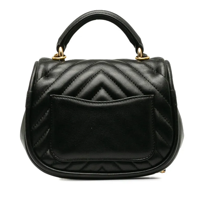 Chanel Coco V Stitch Top Handle  Chain Shoulder Bag Black Leather  CHANEL Middle] Vintage