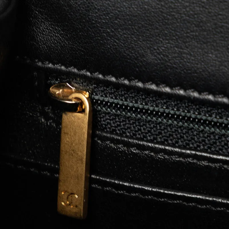 Chanel Coco V Stitch Top Handle  Chain Shoulder Bag Black Leather  CHANEL Middle] Vintage