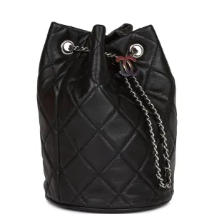 Chanel Mini Bucket Bag Black Lambskin Silver Hardware