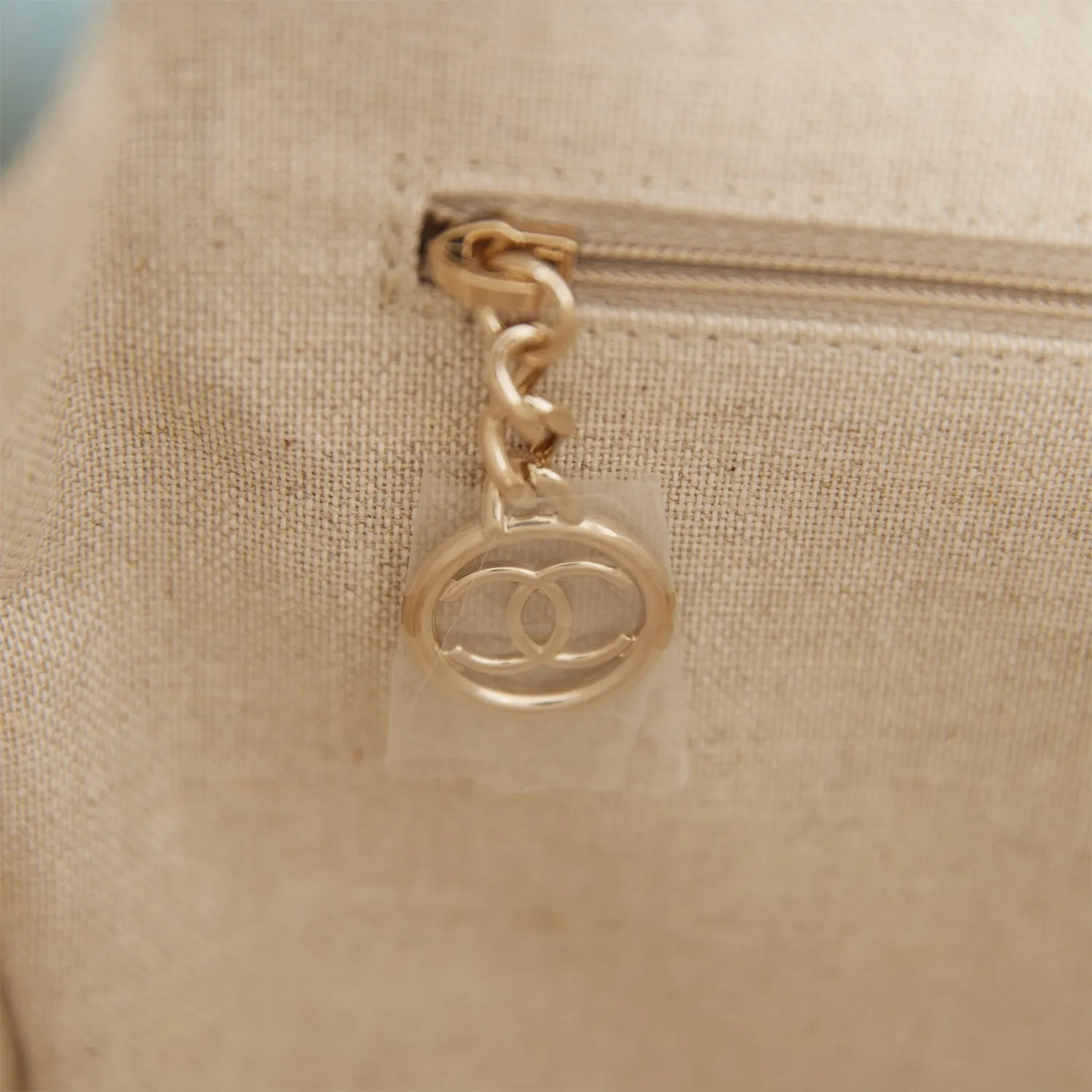 Chanel Small Deauville Shopping Bag Blue and Beige Boucle Light Gold Hardware