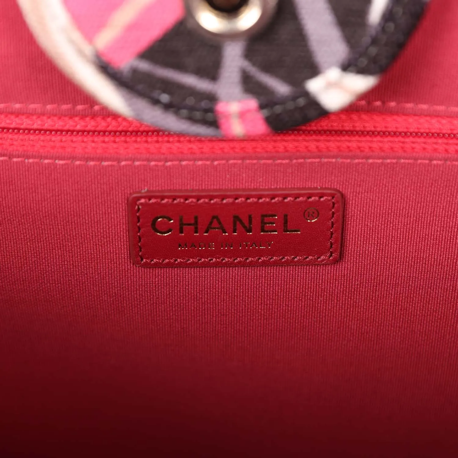 Chanel Small Deauville Shopping Bag Grey and Pink Tropical Floral Velvet Light Gold Hardware