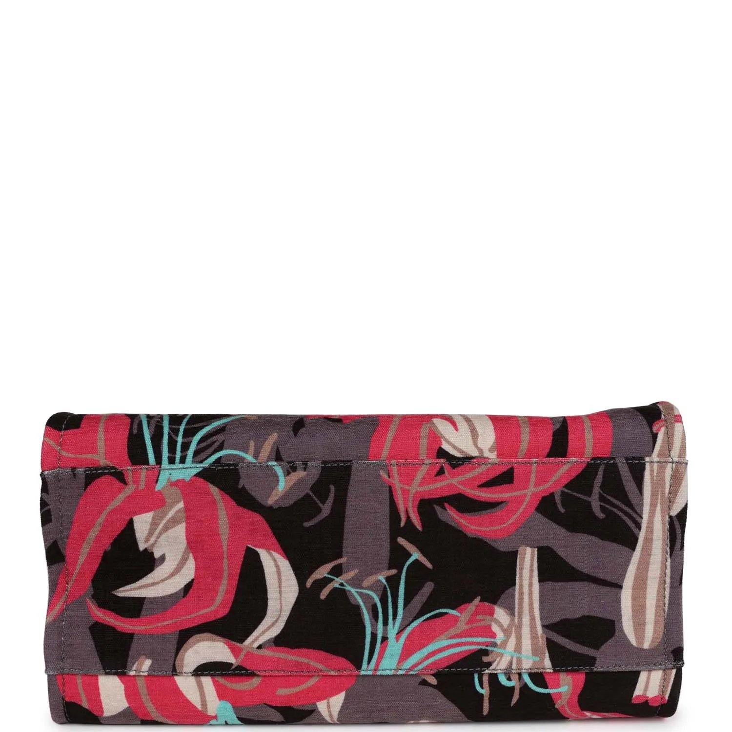 Chanel Small Deauville Shopping Bag Grey and Pink Tropical Floral Velvet Light Gold Hardware