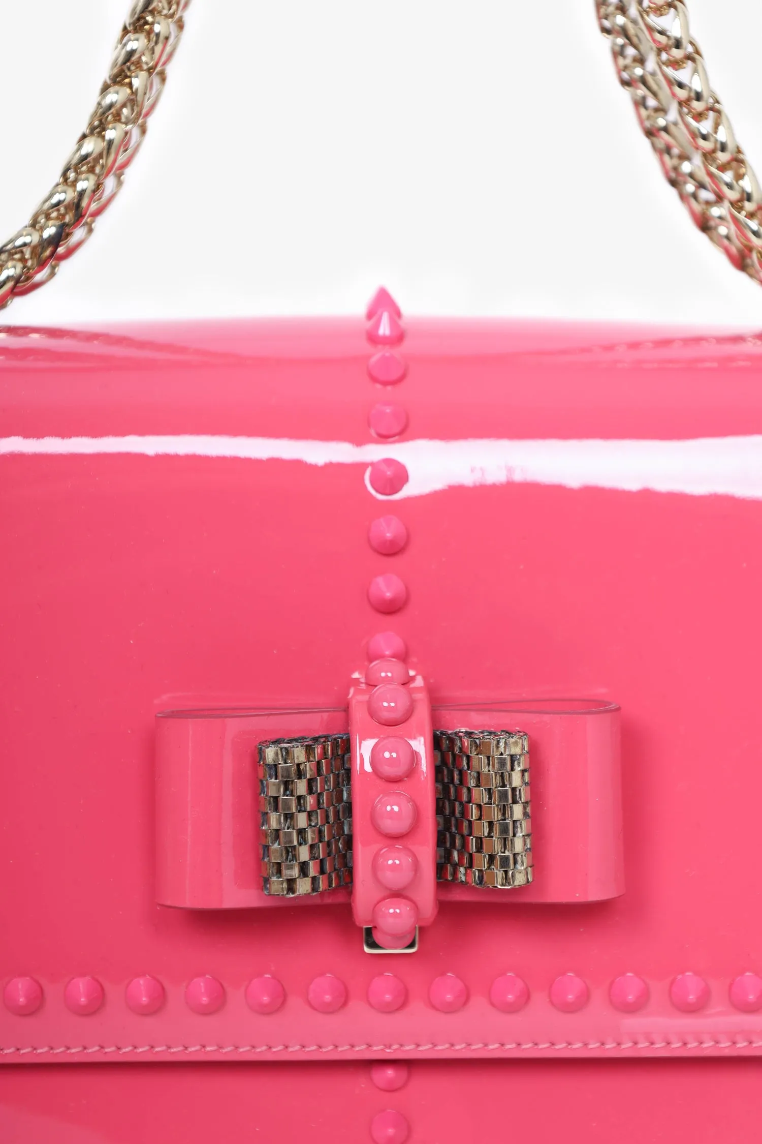 Christian Louboutin Pink Patent Leather Studded Sweet Charity Shoulder Bag