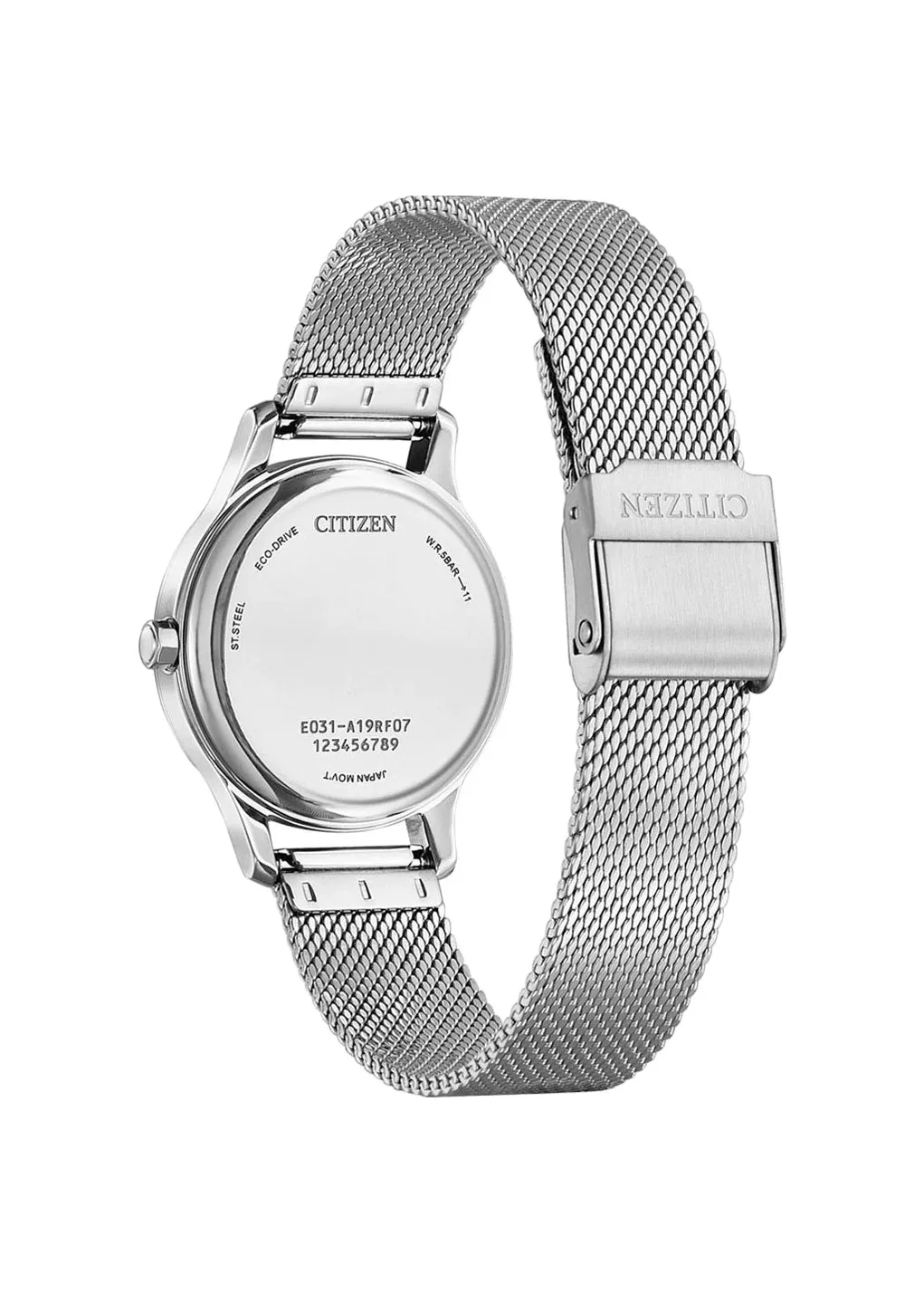 CITIZEN LADIES ECO DRIVE PINK DIAL STAINLESS STEEL MESH EM0899-81X