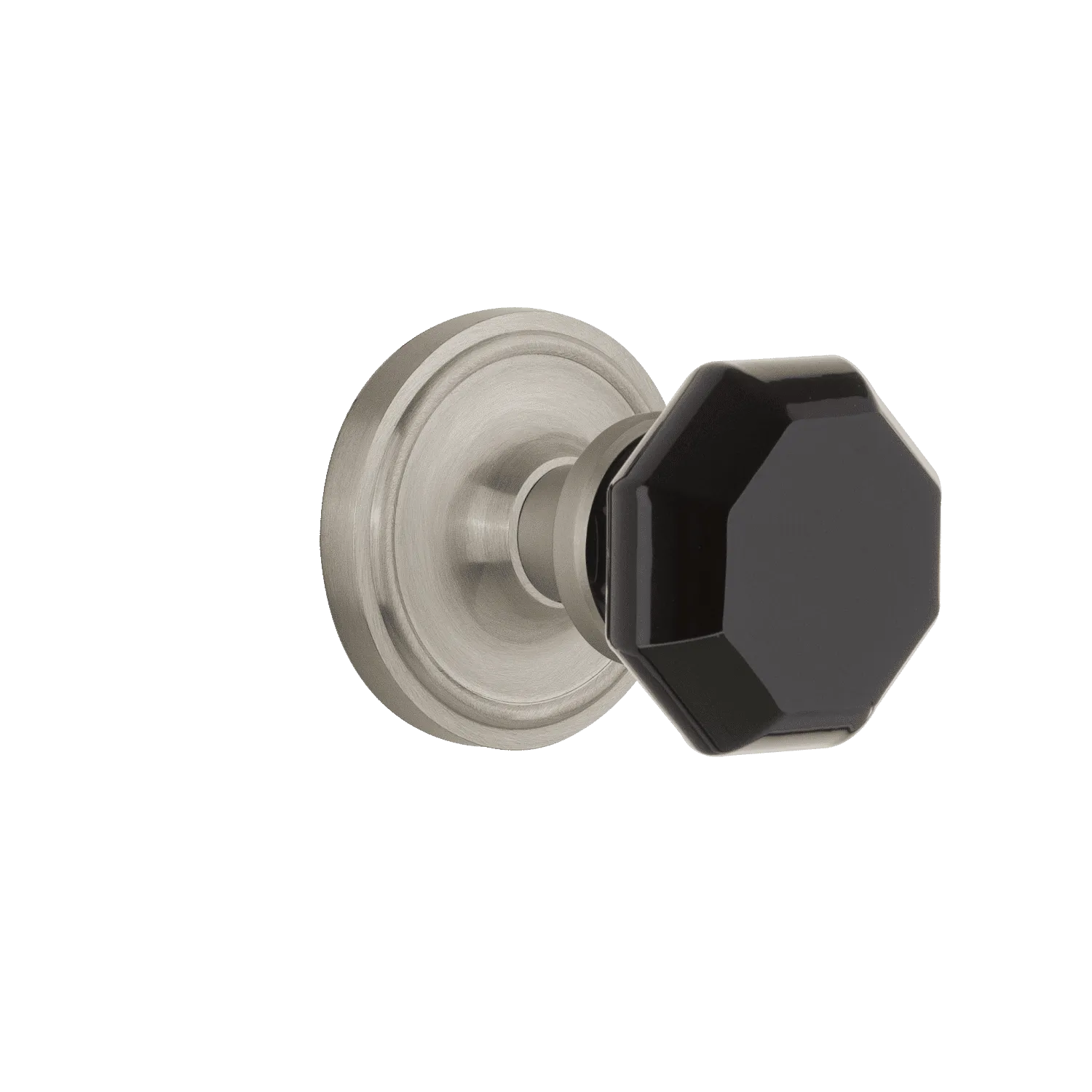 Classic Rosette with Black Waldorf Knob in Satin Nickel