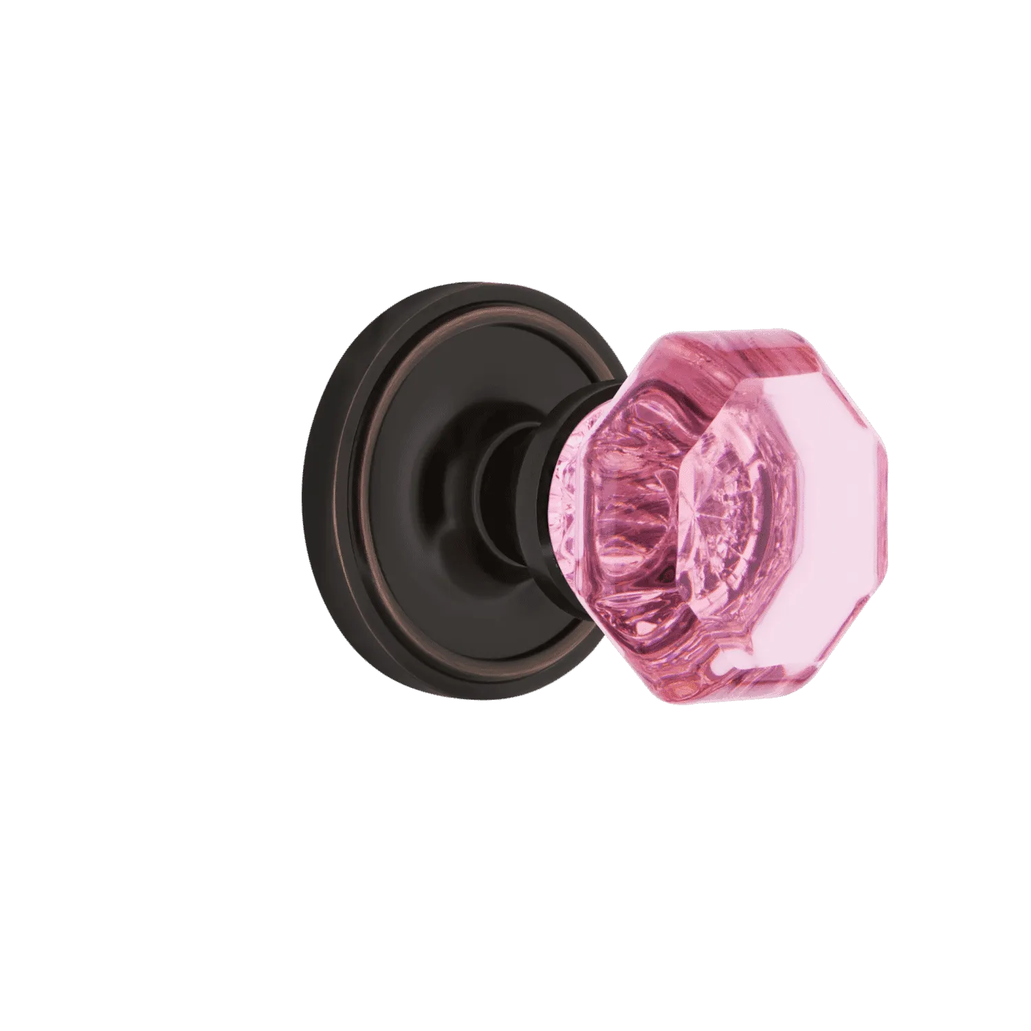 Classic Rosette with Pink Waldorf Knob in Timeless Bronze